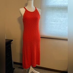 Eliza J Vibrant Red Orange Crochet Midi Dress